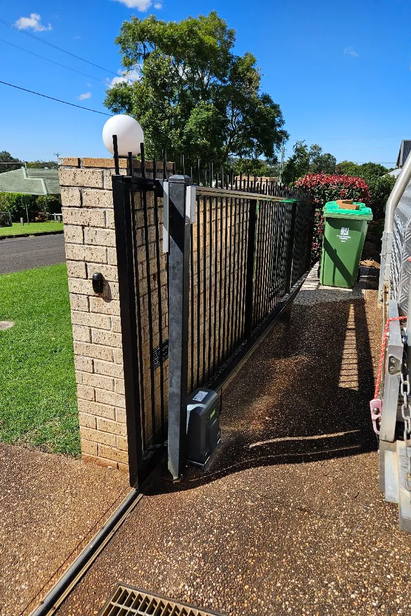 after Satin Black Powder-coated Aluminium Sliding Gate – Gate + Motor, Centenary Heights