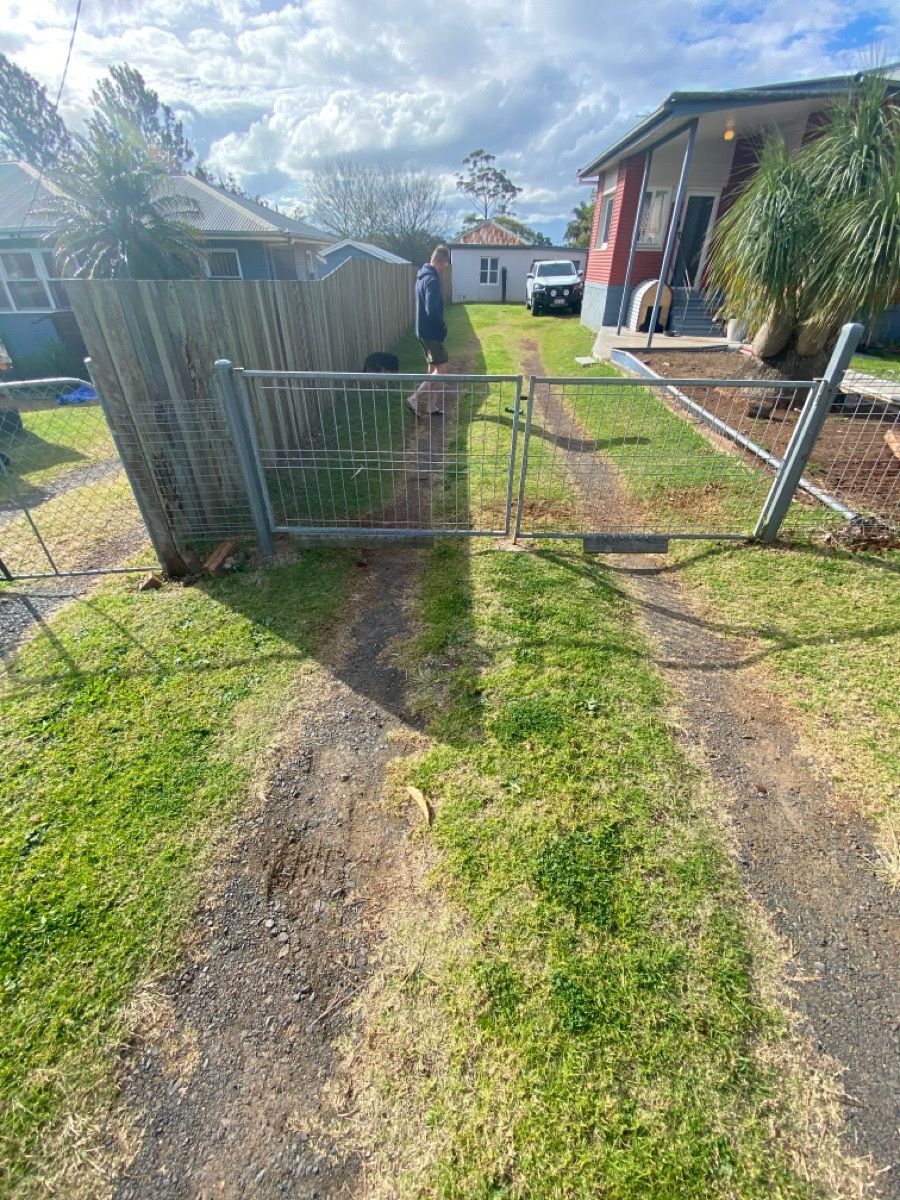 before Galvanised Mesh Sliding Gate – Gate Frame + Motor, Harlaxton