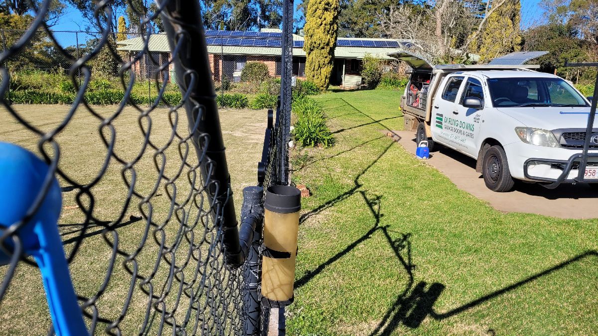 in progress Black Powder-coated Steel + Chain Mesh Action Shot – Gate + Fence, Middle Ridge