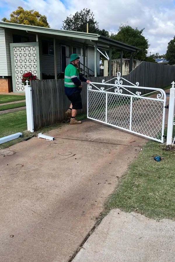 in progress White Powder-coated Steel Action Shot – Slide Gate + Motor, Oakey