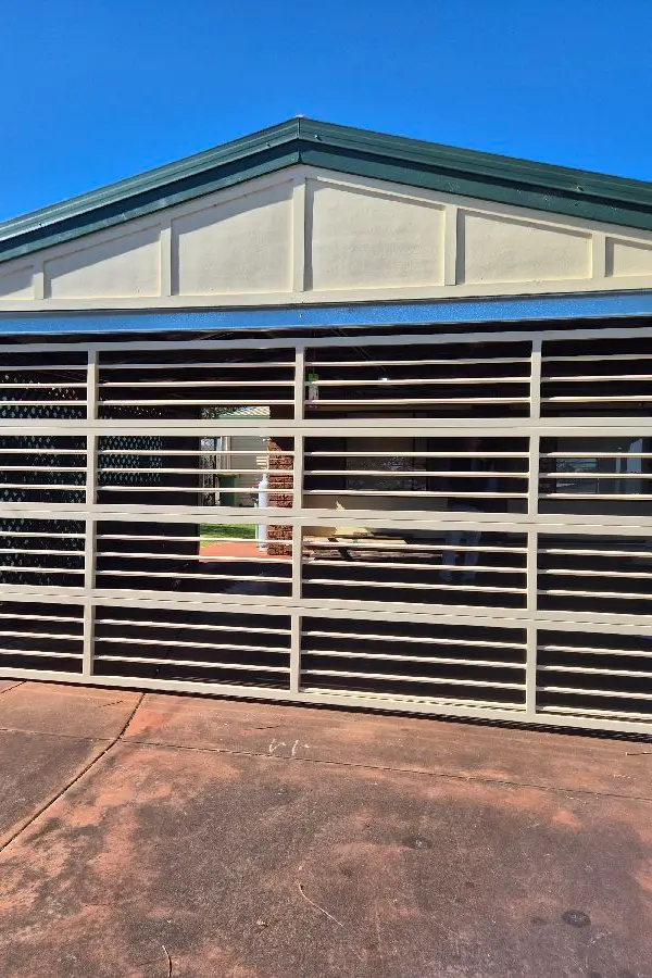 after Cream Powder-coated Aluminium Custom Door – Carport enclosure, Centenary Heights