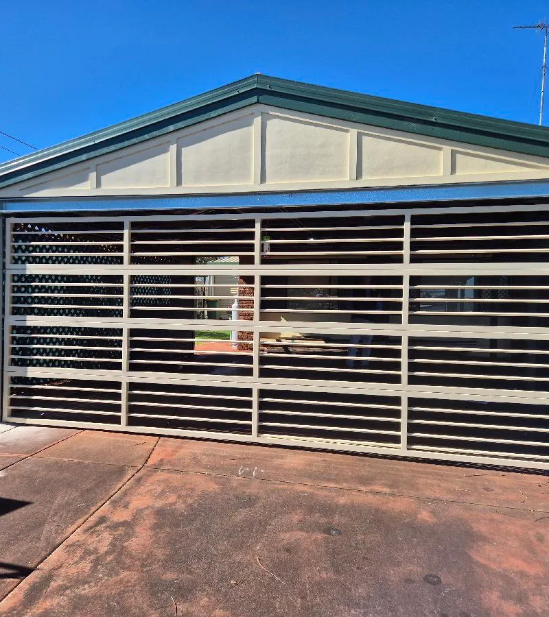 after Cream Powder-coated Aluminium Custom Door – Carport enclosure, Centenary Heights