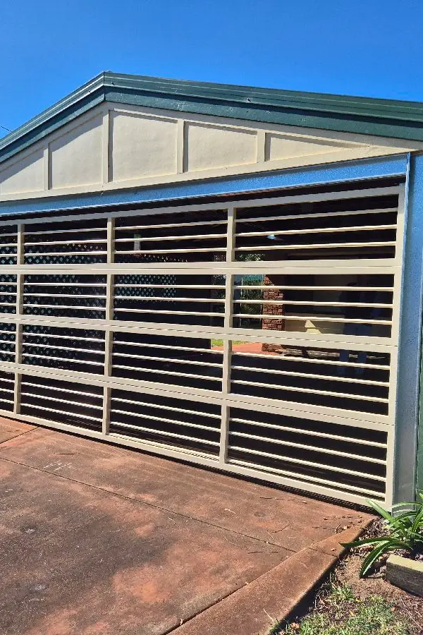 after Cream Powder-coated Aluminium Custom Door – Carport enclosure, Centenary Heights