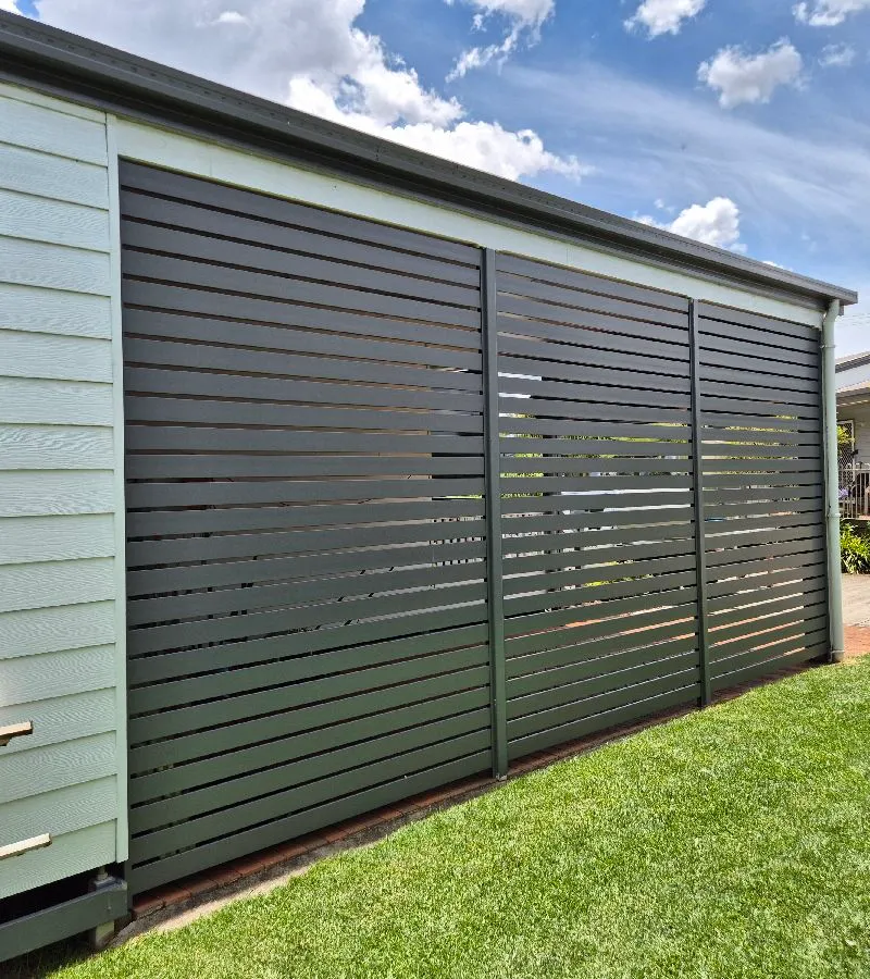 after Basalt Powder-coated Aluminium Custom Door – Carport Screening, Wilsonton