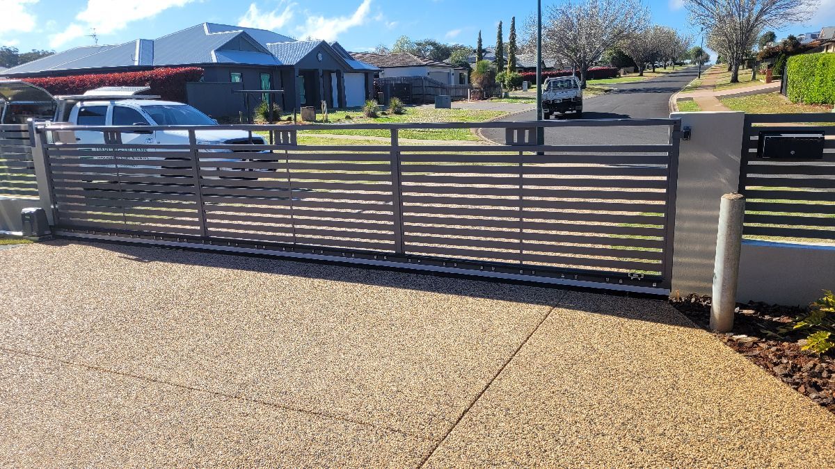 after Basalt Powder-coated Aluminium Sliding Gate – Slide Gate + Motor, Highfields