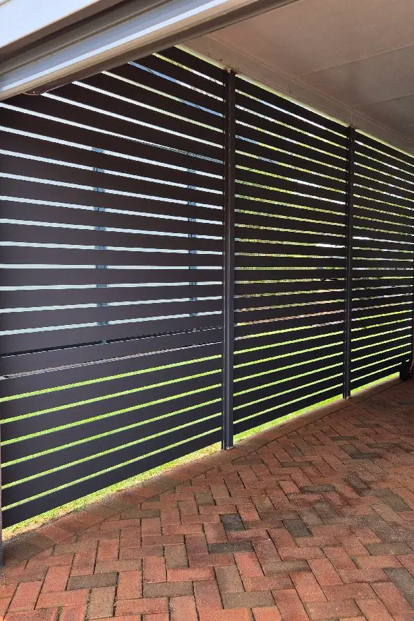 after Basalt Powder-coated Aluminium Custom Door – Carport Screening, Wilsonton