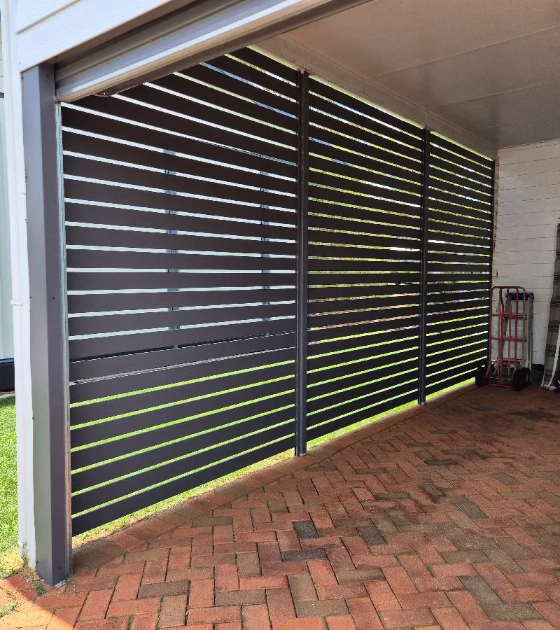 after Basalt Powder-coated Aluminium Custom Door – Carport Screening, Wilsonton