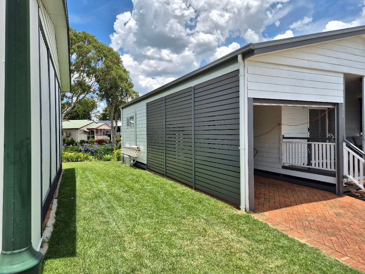 after Basalt Powder-coated Aluminium Custom Door – Carport Screening, Wilsonton