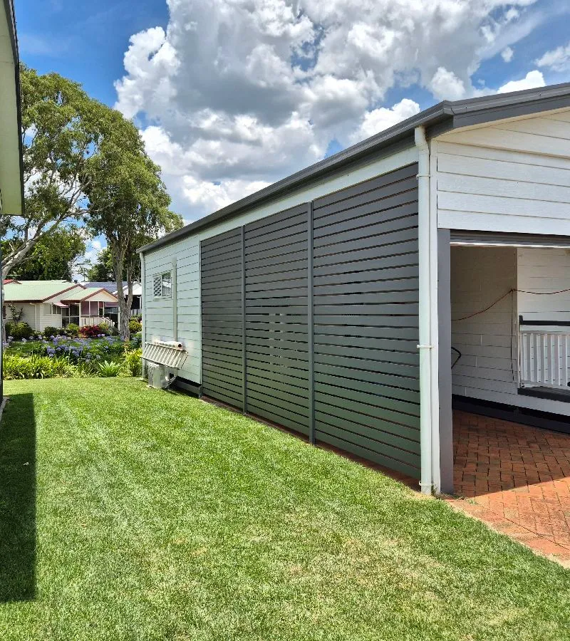 after Basalt Powder-coated Aluminium Custom Door – Carport Screening, Wilsonton