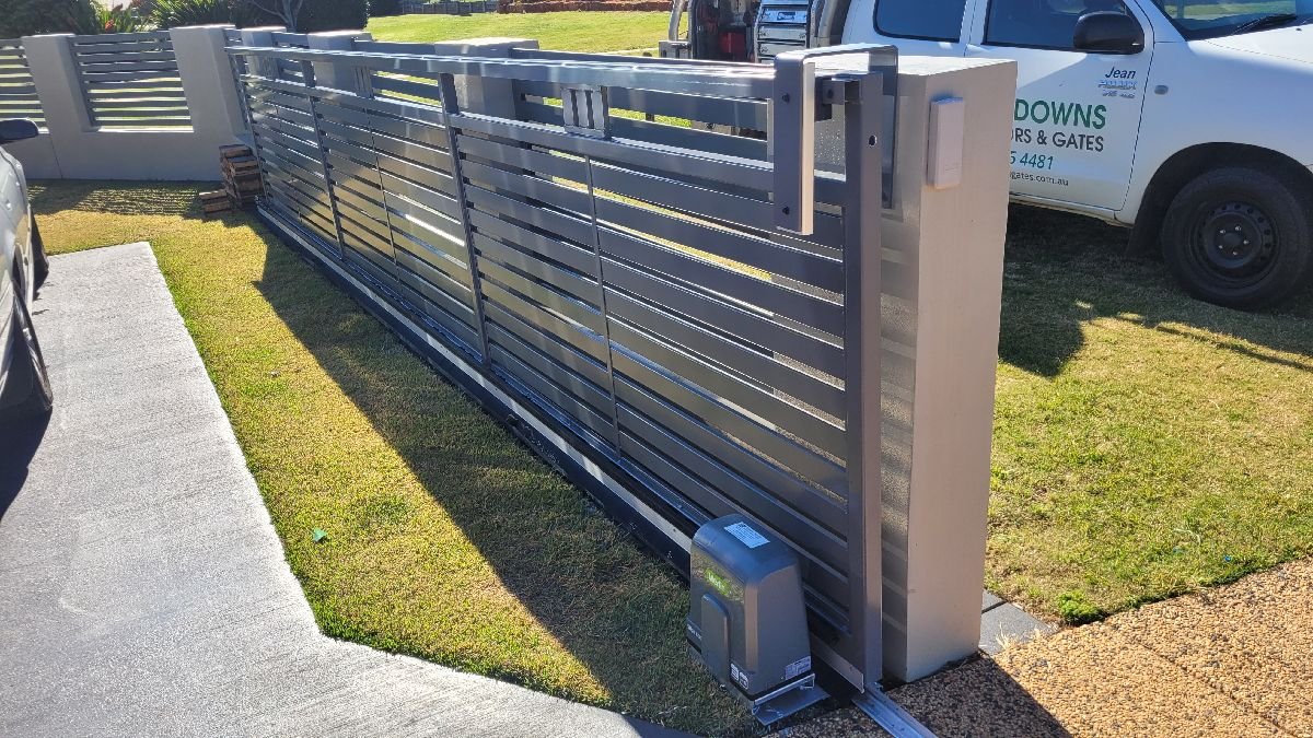 after Basalt Powder-coated Aluminium Sliding Gate – Slide Gate + Motor, Highfields
