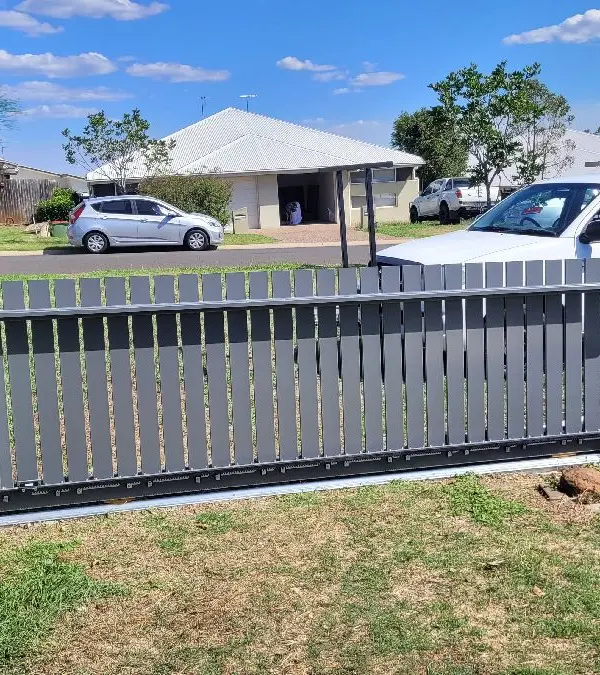 after Basalt Powder-coated Aluminium Sliding Gate – Sliding Gate + Motor, Cranley