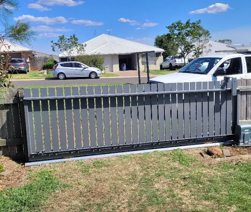 after Basalt Powder-coated Aluminium Sliding Gate – Sliding Gate + Motor, Cranley