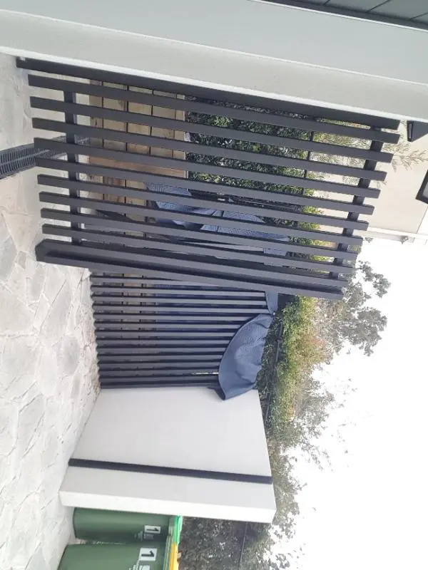 after Black Powder-coated Aluminium Custom Door – INSTALL: Bin enclosure gates, Prince Henry Heights