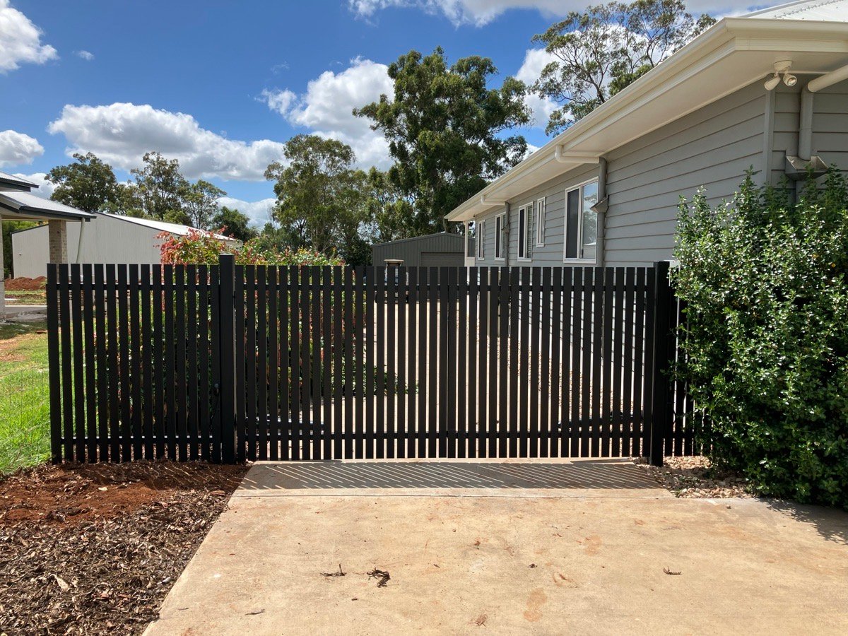 after Pro Texture Black Powder-coated Aluminium Swing Gate – Gate + Infills, Cabarlah
