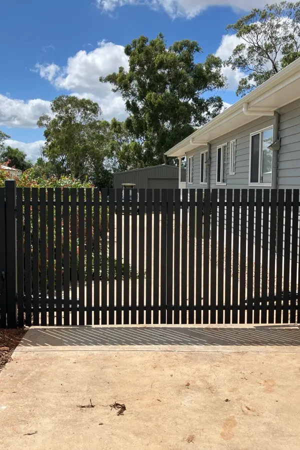 after Pro Texture Black Powder-coated Aluminium Swing Gate – Gate + Infills, Cabarlah