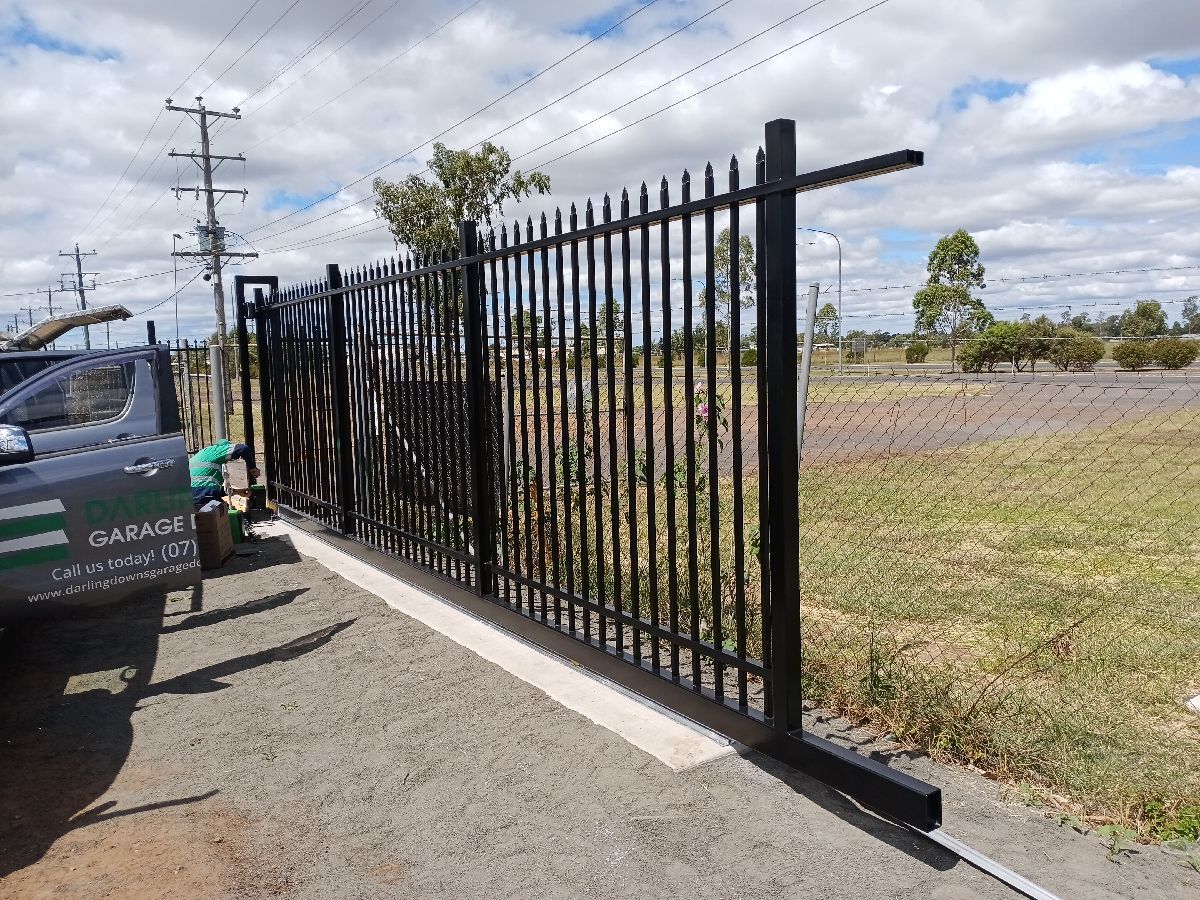 after Black Powder-coated Steel Sliding Gate – Gate Fab, Dalby