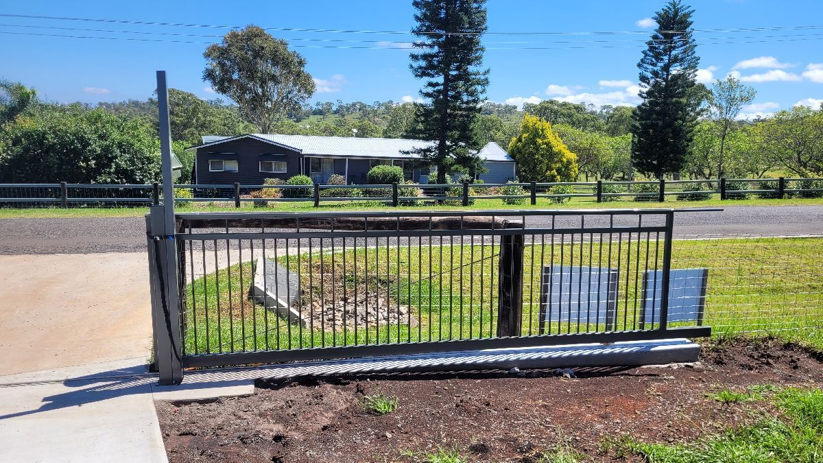 after Black Powder-coated Aluminium + Galvanised Frame Sliding Gate – Slide Gate + Motor, Cranley
