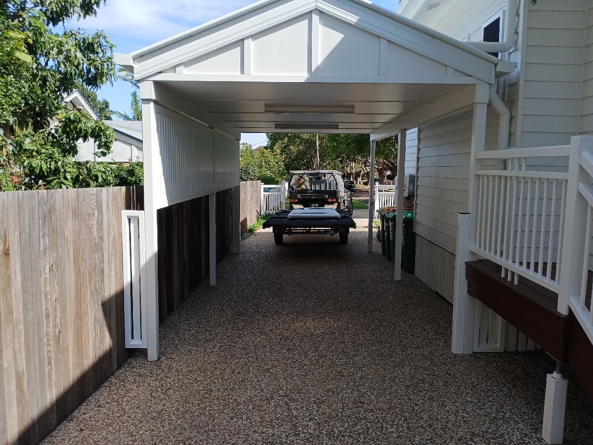 after Satin White Powder-coated Aluminium Custom Door – Fab Screening Carport Sides, East Toowoomba