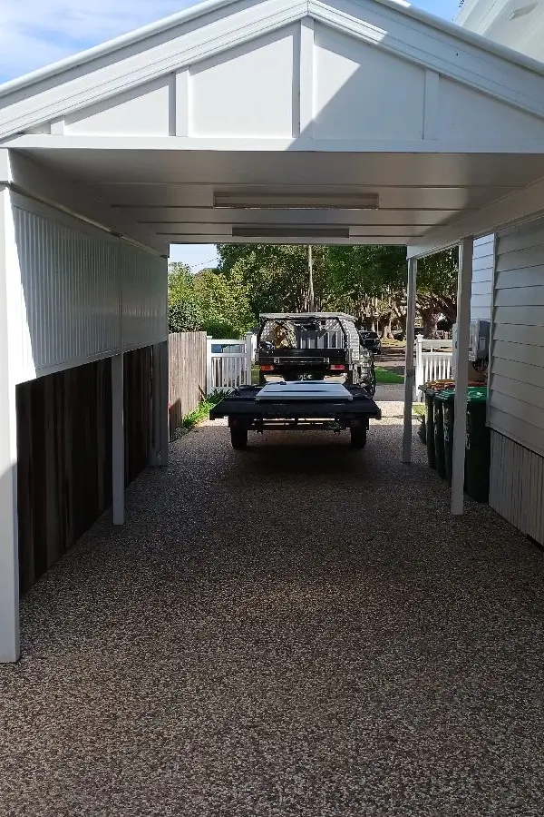 after Satin White Powder-coated Aluminium Custom Door – Fab Screening Carport Sides, East Toowoomba
