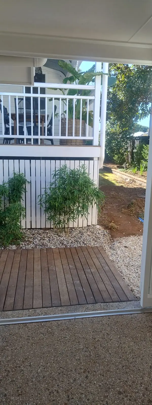 after Pro Texture White Powder-coated Aluminium Custom Door – Slat Screening, East Toowoomba