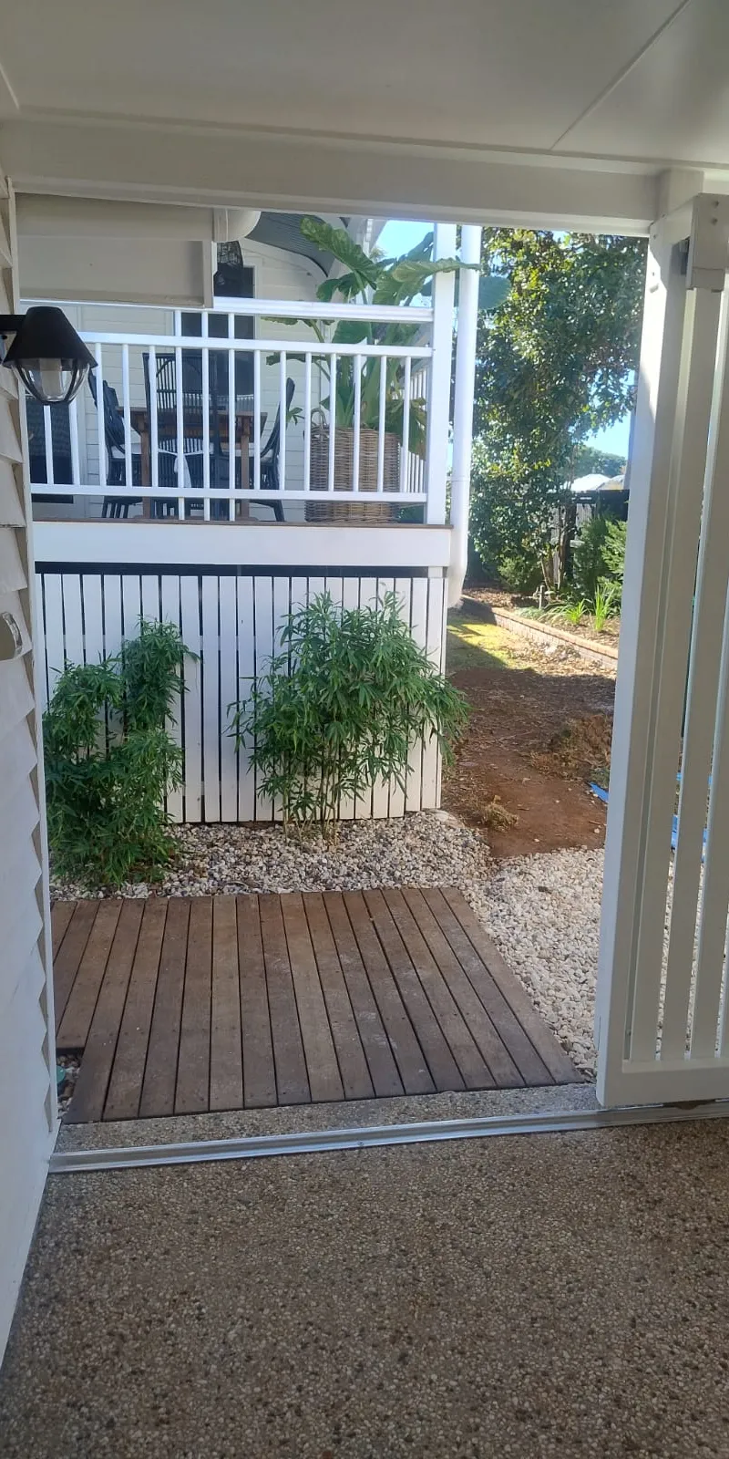 after Pro Texture White Powder-coated Aluminium Custom Door – Slat Screening, East Toowoomba