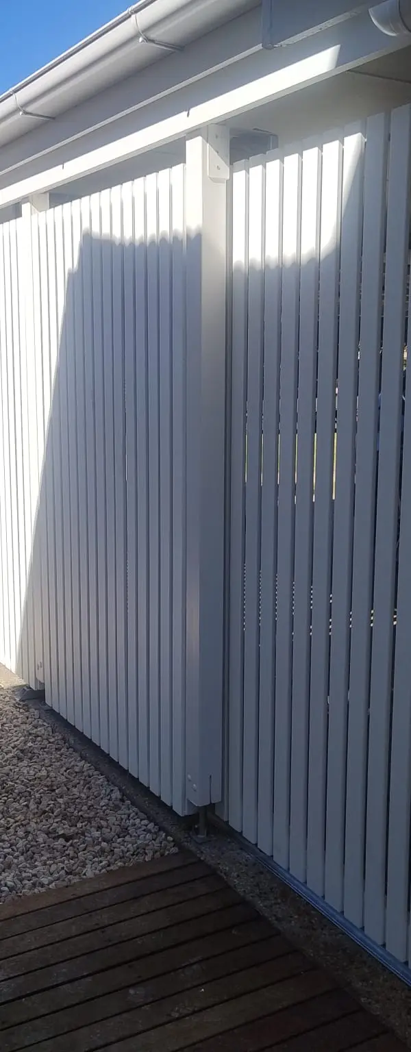 after Pro Texture White Powder-coated Aluminium Custom Door – Slat Screening, East Toowoomba