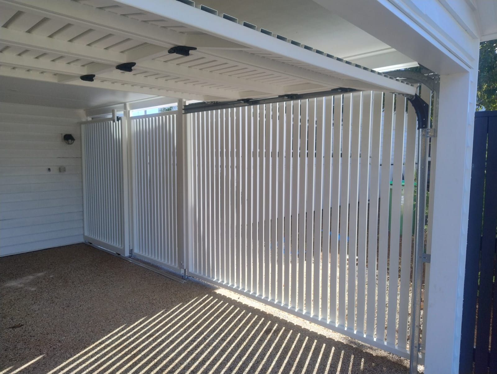after Pro Texture White Powder-coated Aluminium Custom Door – Slat Screening, East Toowoomba