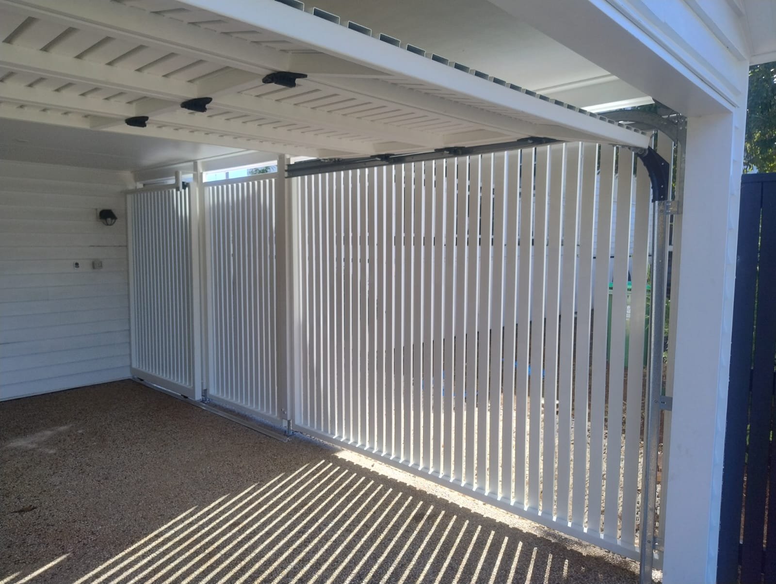 after Pro Texture White Powder-coated Aluminium Custom Door – Slat Screening, East Toowoomba