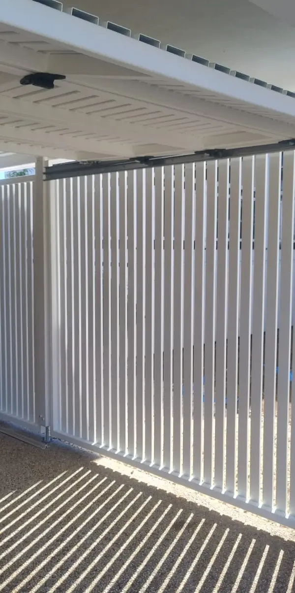 after Pro Texture White Powder-coated Aluminium Custom Door – Slat Screening, East Toowoomba