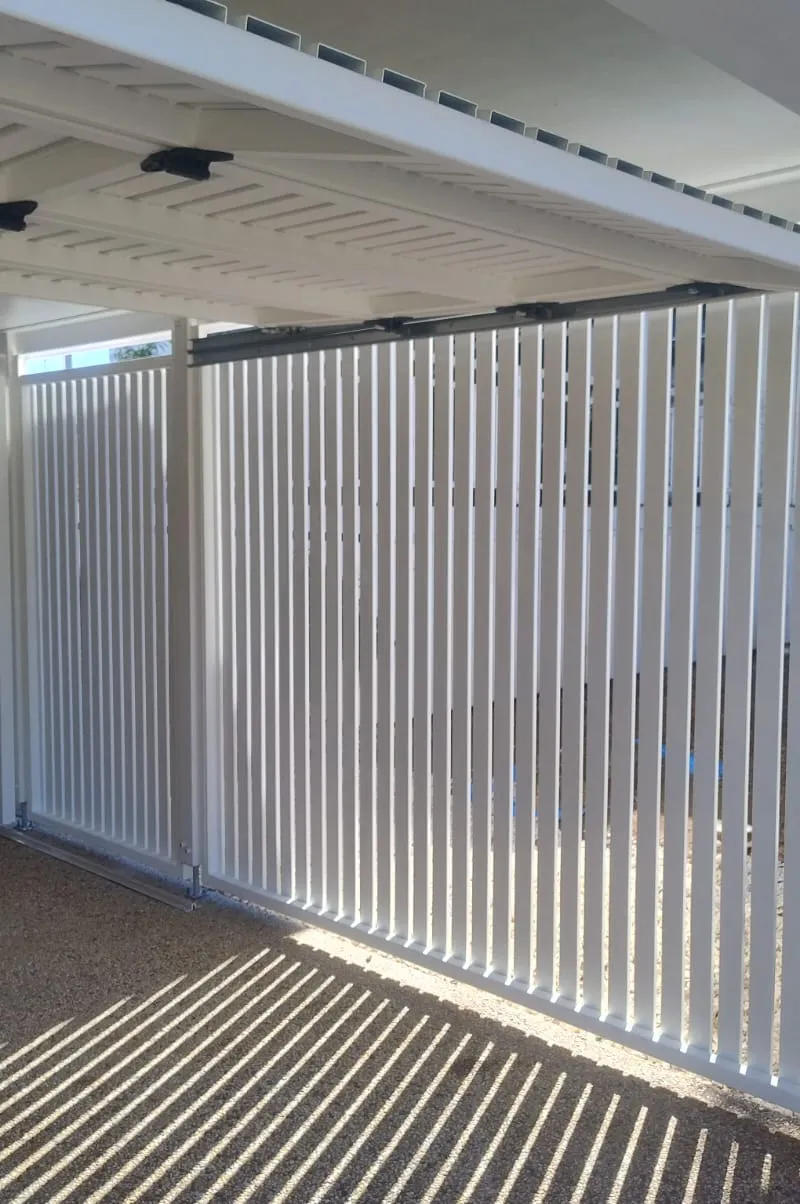 after Pro Texture White Powder-coated Aluminium Custom Door – Slat Screening, East Toowoomba