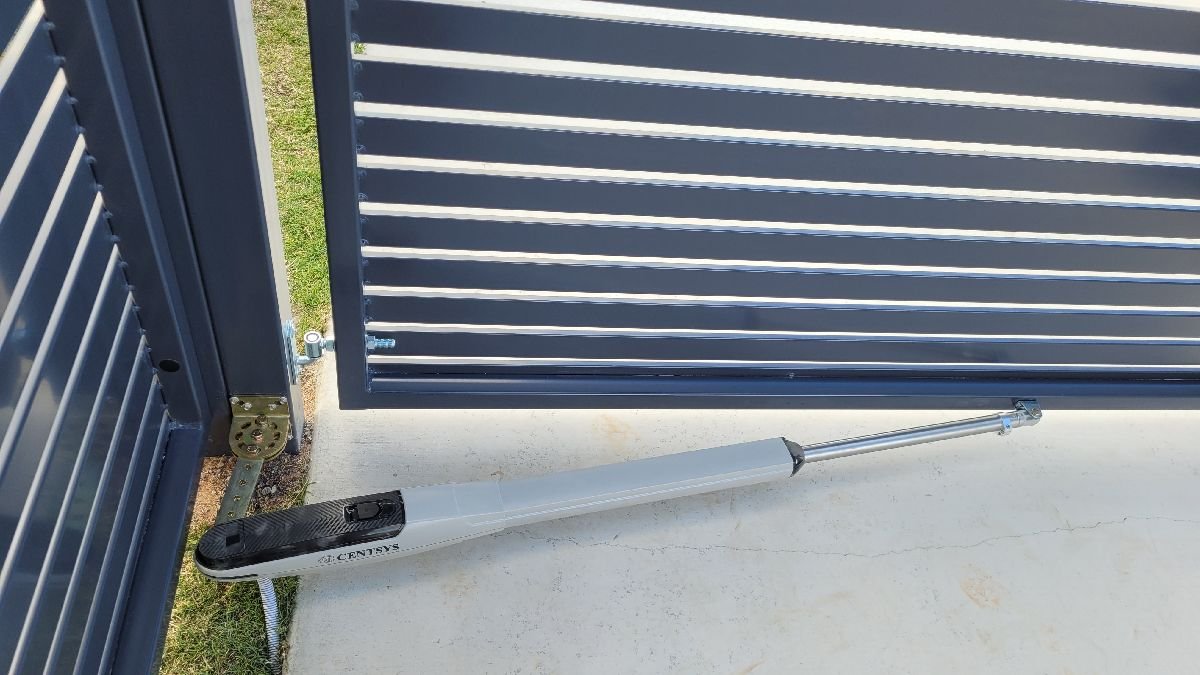 detail Ironstone Powder-coated Steel Motor – Swing Gates + Motor + PA Gate, Wyreema