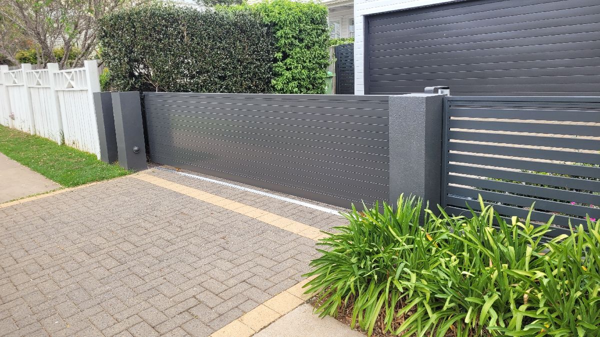 after Monument Powder-coated Aluminium Sliding Gate – Gate + Motor, East Toowoomba