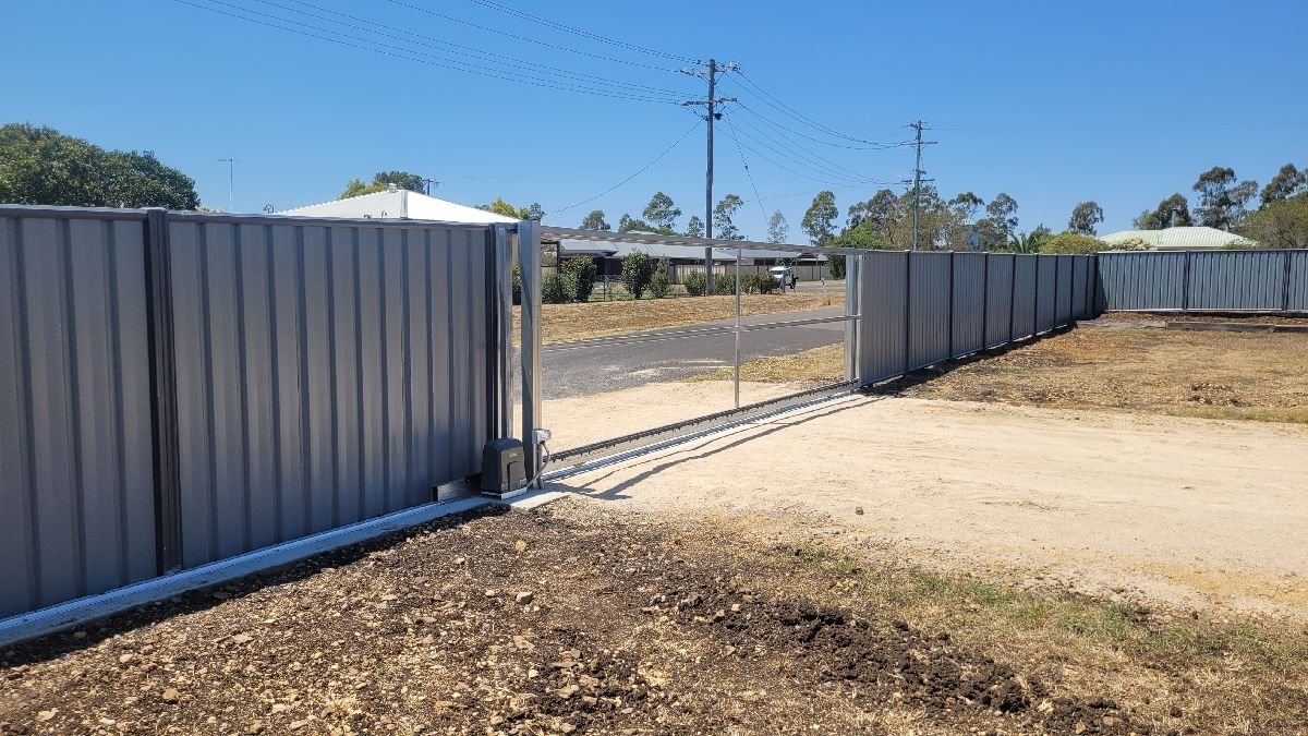 after Mixed Colorbond + Galvanised Frame Sliding Gate – 2 x Slide Frame + Motors, Cambooya