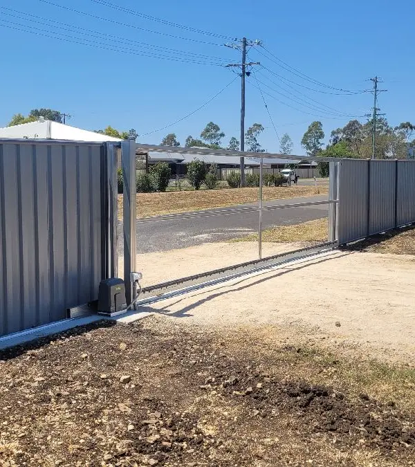 after Mixed Colorbond + Galvanised Frame Sliding Gate – 2 x Slide Frame + Motors, Cambooya