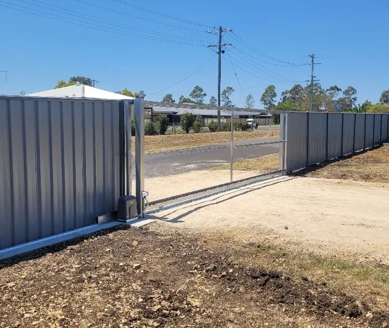 after Mixed Colorbond + Galvanised Frame Sliding Gate – 2 x Slide Frame + Motors, Cambooya