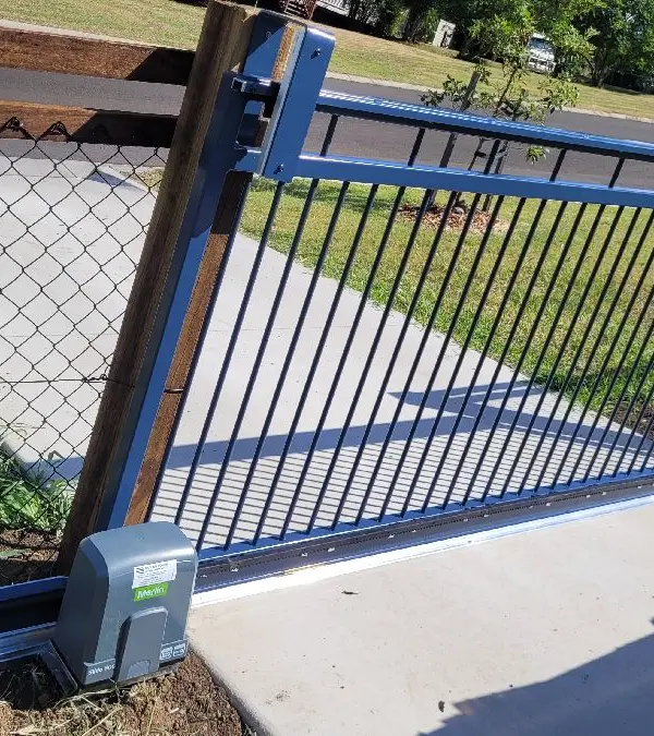 after Dark Blue Powder-coated Aluminium Sliding Gate – Gate Fab + Motorisation, Mount Rascal