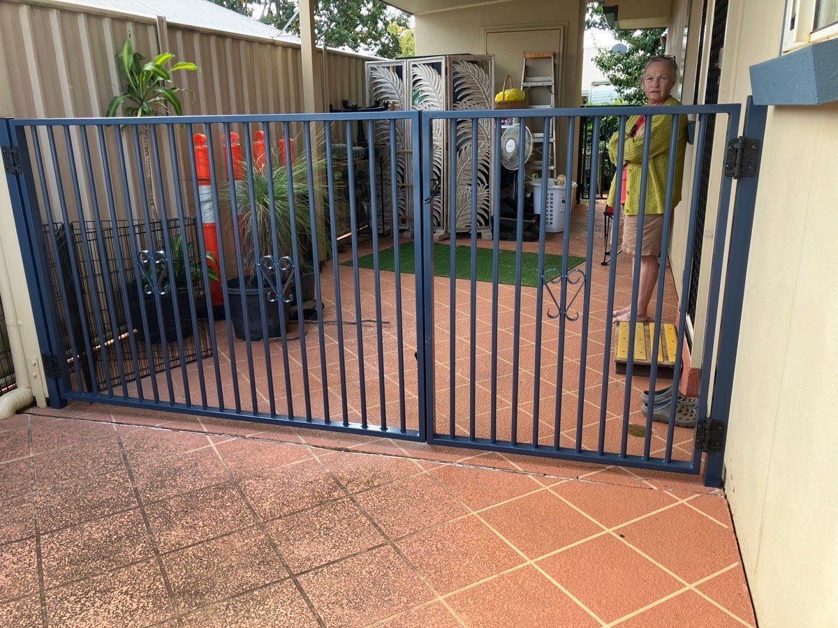 after Dark Blue Powder-coated Steel Swing Gate – Manual Gates, Kearneys Spring