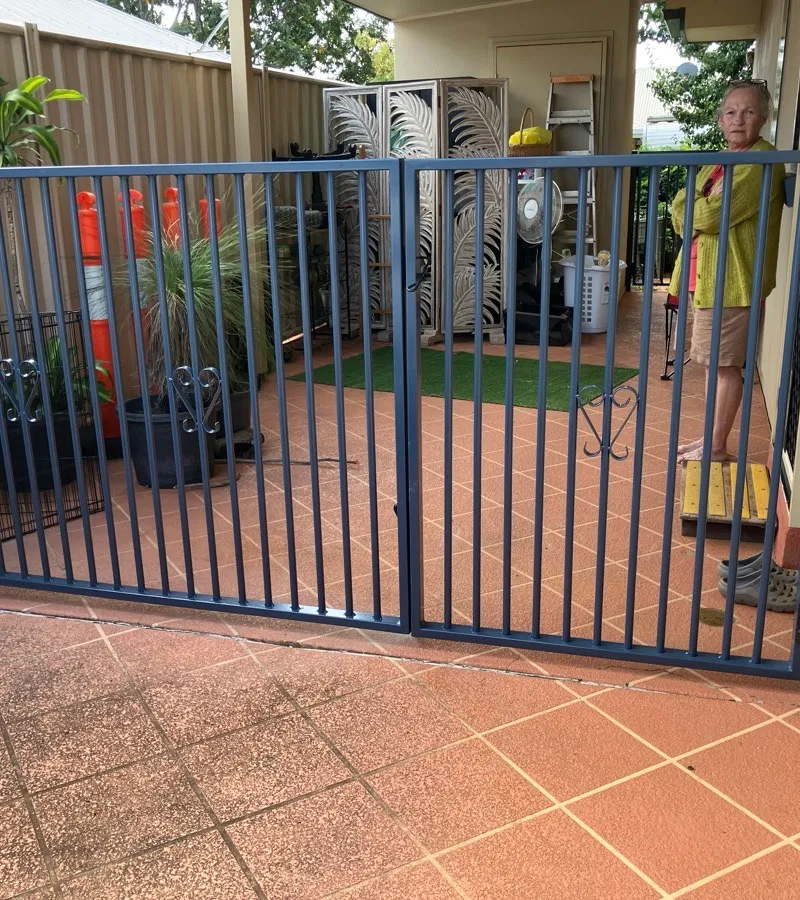 after Dark Blue Powder-coated Steel Swing Gate – Manual Gates, Kearneys Spring