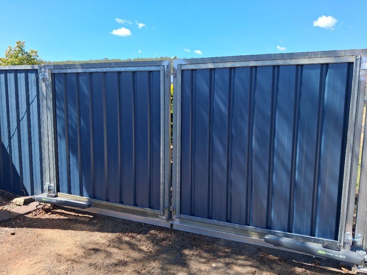 after Dark Blue + Galvanised Colorbond Steel + Galvanised Frame Swing Gate – Fix gate + Auto, Westbrook