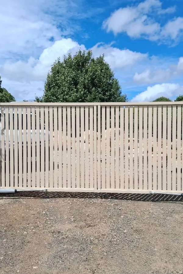 after Cream Powder-coated Aluminium Sliding Gate – Repairs to Motor Brackets, Torrington