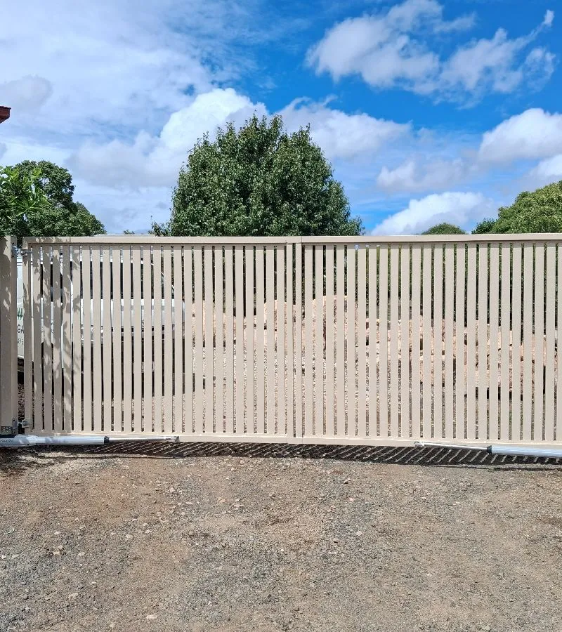 after Cream Powder-coated Aluminium Sliding Gate – Repairs to Motor Brackets, Torrington