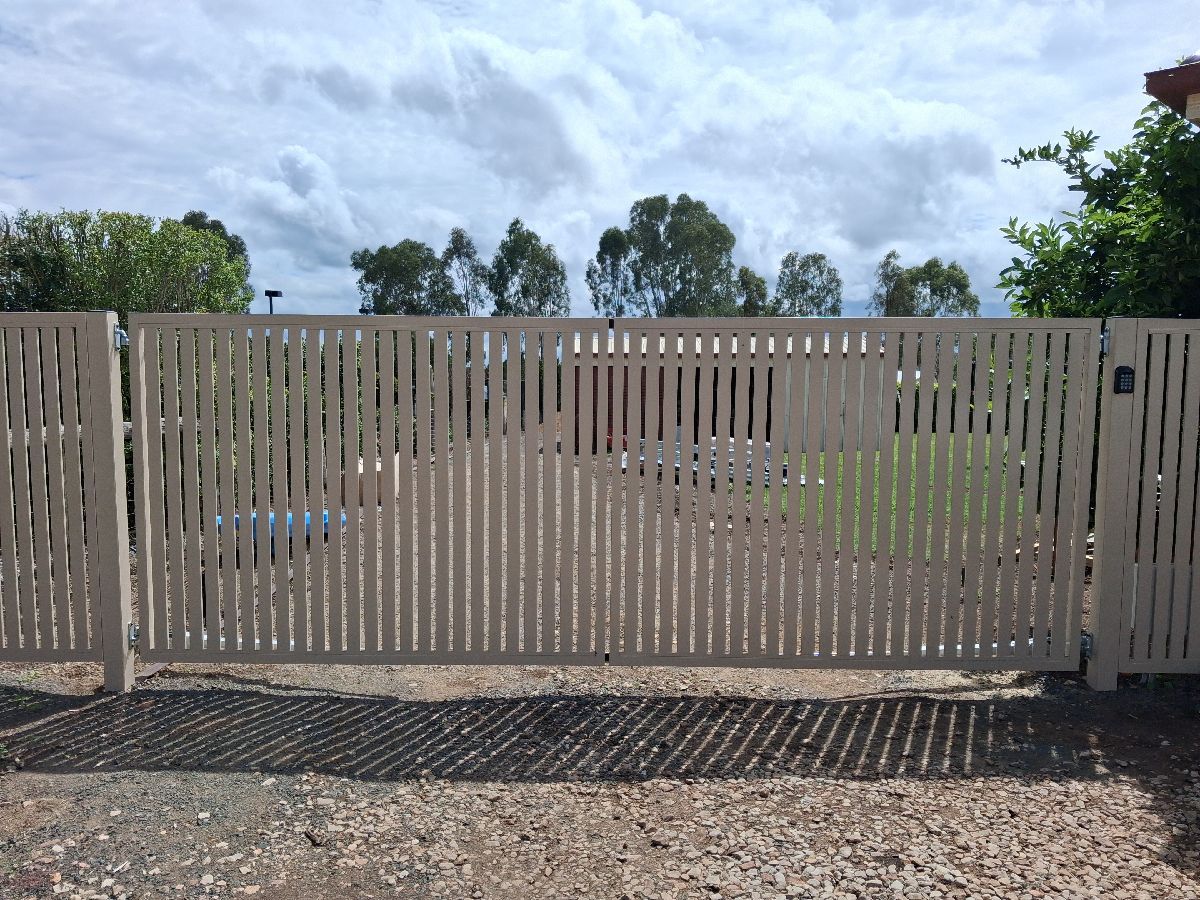 after Cream Powder-coated Aluminium Sliding Gate – Repairs to Motor Brackets, Torrington