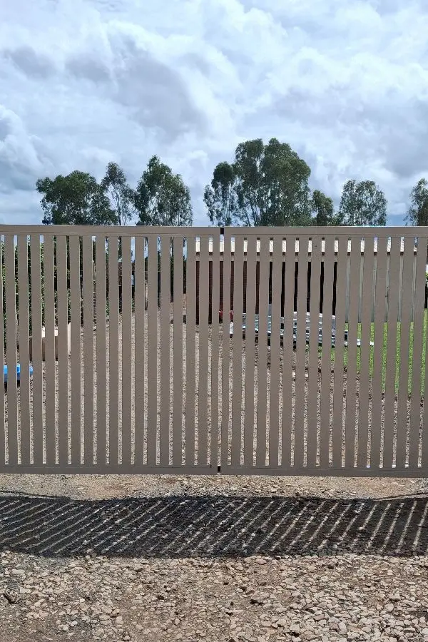 after Cream Powder-coated Aluminium Sliding Gate – Repairs to Motor Brackets, Torrington