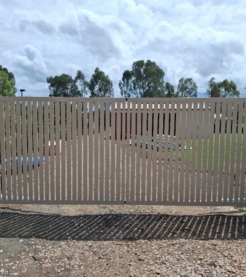 after Cream Powder-coated Aluminium Sliding Gate – Repairs to Motor Brackets, Torrington