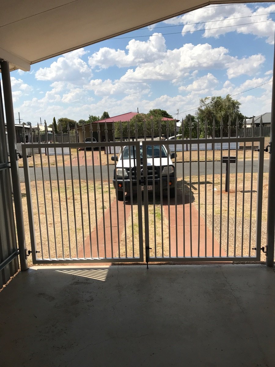 after White Powder-coated Aluminium Swing Gate – 2 x swing Gate + PA Gate, Oakey
