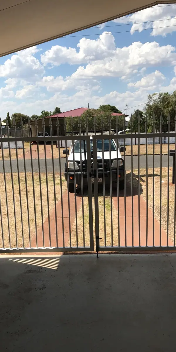 after White Powder-coated Aluminium Swing Gate – 2 x swing Gate + PA Gate, Oakey