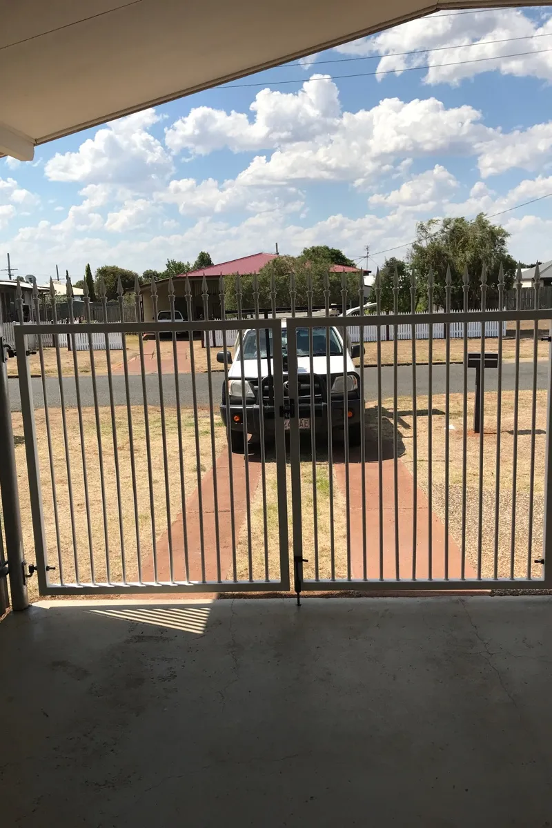 after White Powder-coated Aluminium Swing Gate – 2 x swing Gate + PA Gate, Oakey