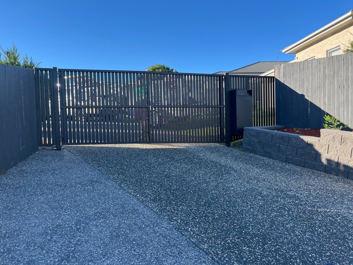 after Black Powder-coated Aluminium Swing Gate – Swing Gate + Motor, Glenvale