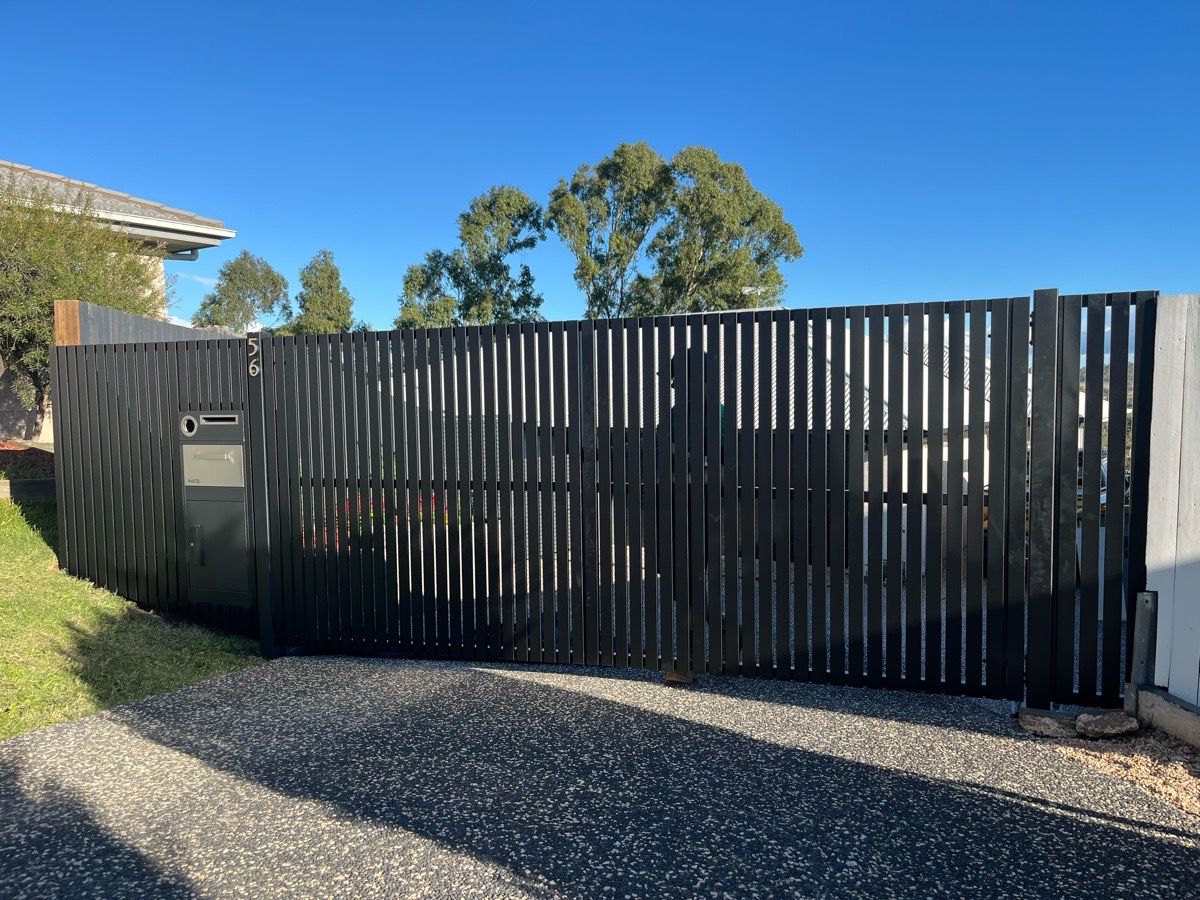 after Black Powder-coated Aluminium Swing Gate – Swing Gate + Motor, Glenvale
