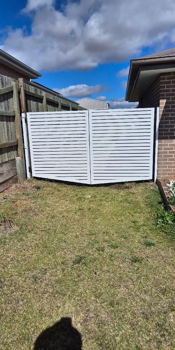 after Pro Texture White Powder-coated Aluminium Swing Gate – Manual Gates, Westbrook
